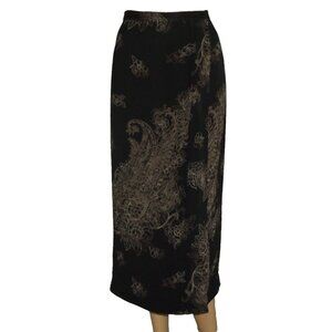 Talbots Skirt 14P Long Wrap Midi Black floral print Lined